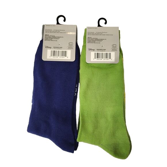 Disney Star Wars Mandalorian Blue Green Mens Crew Socks 2 Pair Sz 6-12 NWT - Picture 2 of 4